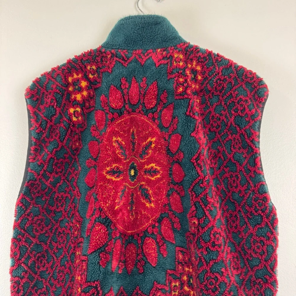Duffel Outdoor Mens Vintage Fleece Vest Geometric Medallion Green Red 90s‎ Y2K